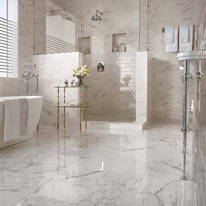 Polished statuario marble tiles