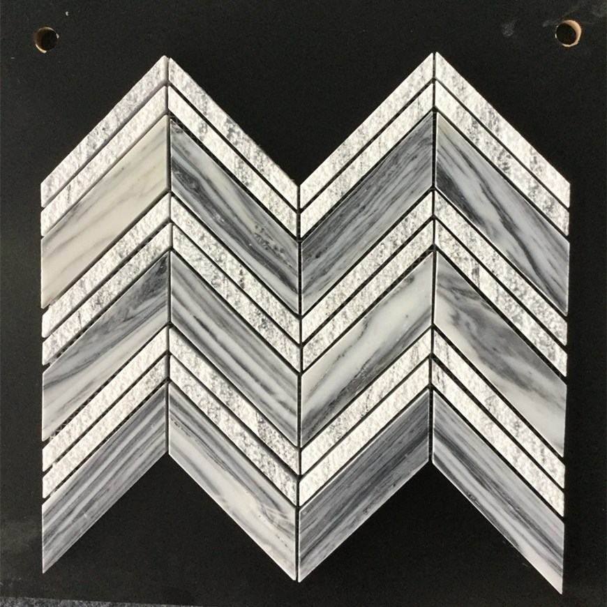 White & Grey Chevron Pattern Marble Mosaic Tile
